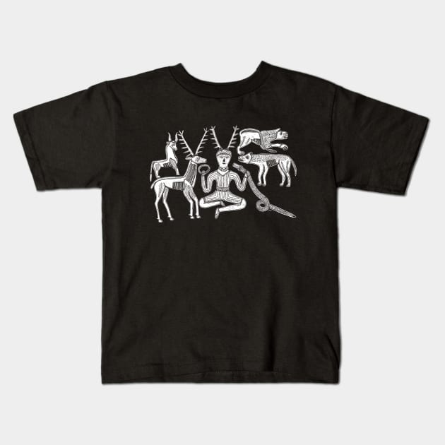 God Cernunnos and Animals from the Gundestrup Cauldron Kids T-Shirt by LaForma